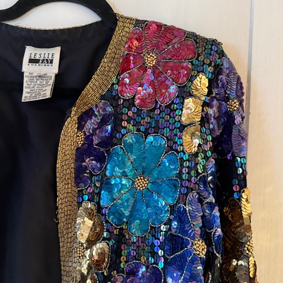 Vintage Leslie Faye Sequin Beaded Silk Evening Blazer Jacket. Medium. - Picture 5 of 8